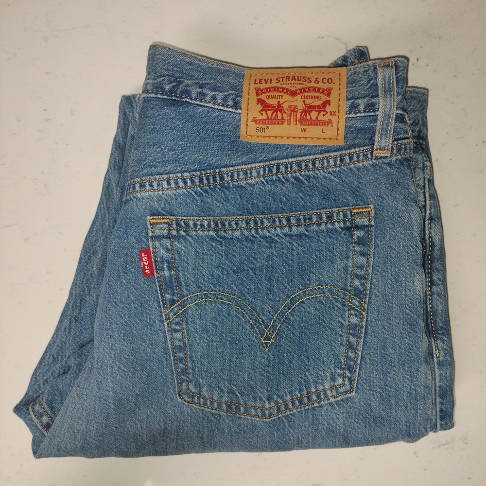 Levi’s 501® Classic Button Fly High-Rise Straight Leg Distressed Jeans – Denim